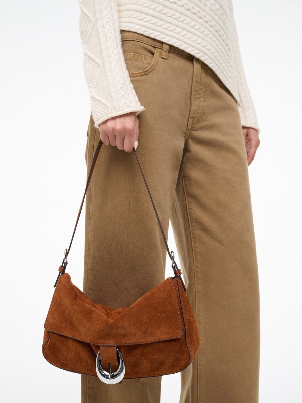STAUD Medium Harlow Suede Shoulder Bag - Tabac - Picture 3 of 12
